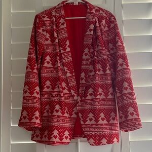 Festive Red and White Blazer